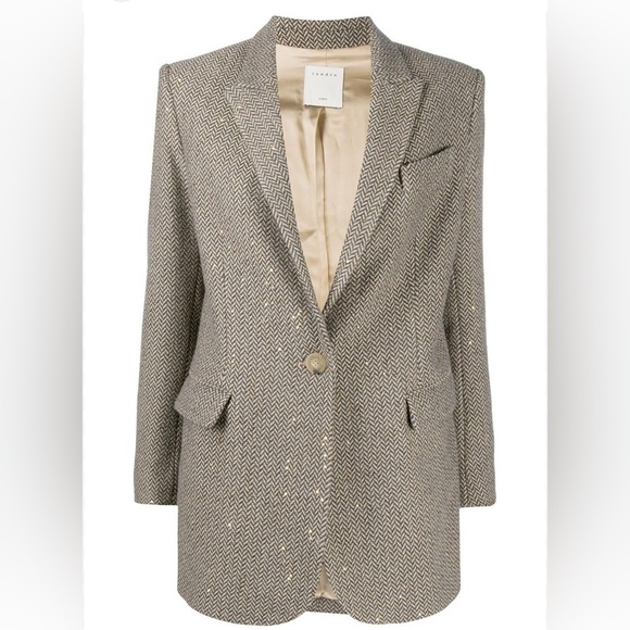 Sandro Jackets & Blazers - Sandro | Paule Herringbone Blazer With Sequins brown brand size 2 (medium)